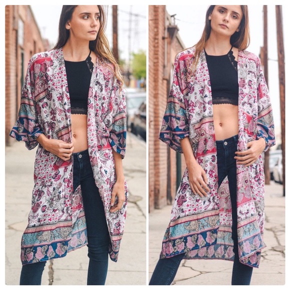 littlegypsie Jackets & Blazers - Multi Print Boho Long Kimono